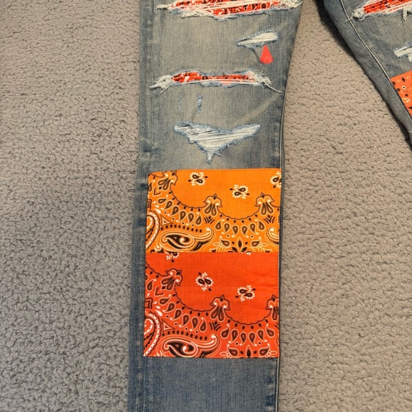 AMIRI Vintage Bandana Artpatch Jeans Clay Indigo 31x34” - Picture 3 of 16